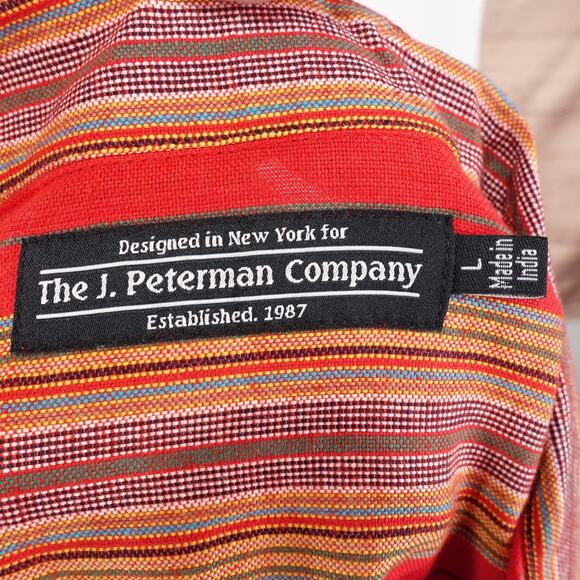 The J Peterman Company Shirt Mens Large Red Stripe Cotton Pullover Pockets - Picture 8 of 10